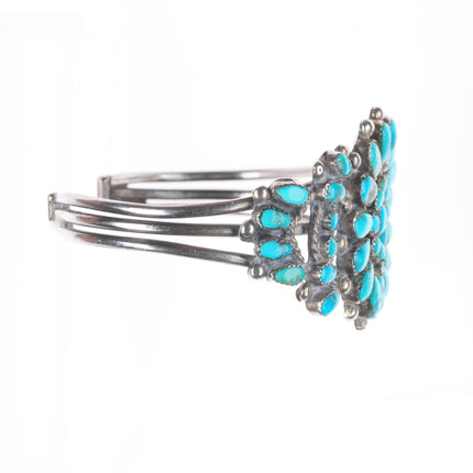 6.3" c1940's Zuni sterling silver petit point turquoise cluster cuff bracelet