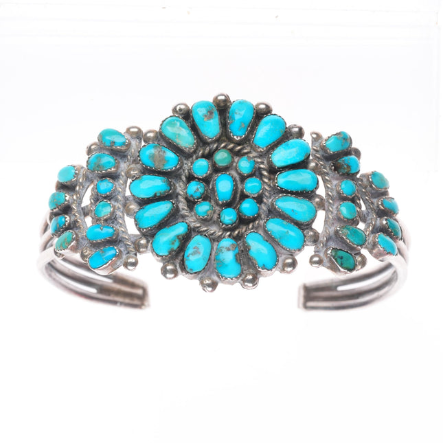 6.3" c1940's Zuni sterling silver petit point turquoise cluster cuff bracelet