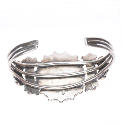 6.3" c1940's Zuni sterling silver petit point turquoise cluster cuff bracelet