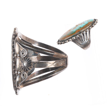6.25" 1940's Cuff bracelet sz7 Ring Navajo Royston turquoise sterling silver set