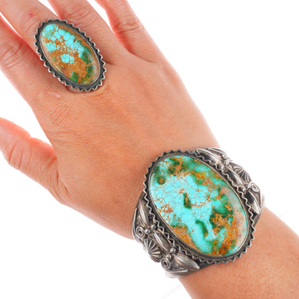 6.25" 1940's Cuff bracelet sz7 Ring Navajo Royston turquoise sterling silver set