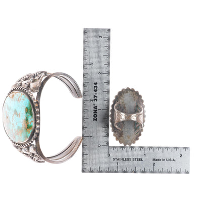 6.25" 1940's Cuff bracelet sz7 Ring Navajo Royston turquoise sterling silver set