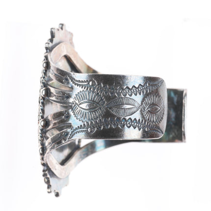 6.5" 1940's Vintage Navajo sterling silver petrified wood large cuff bracelet