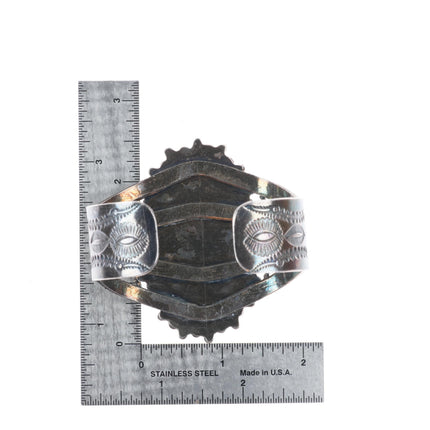 6.5" 1940's Vintage Navajo sterling silver petrified wood large cuff bracelet