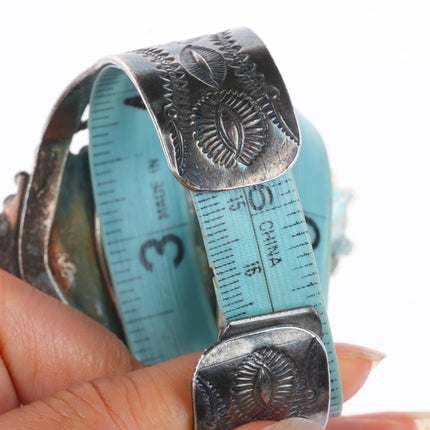 6.5" 1940's Vintage Navajo sterling silver petrified wood large cuff bracelet