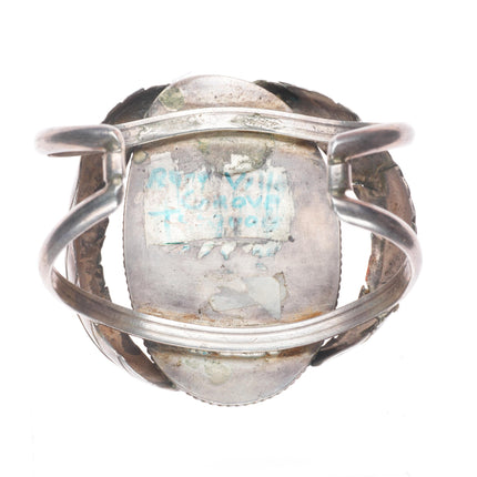 7.1" vintage Villa Grove boulder turquoise sterling silver Navajo cuff bracelet