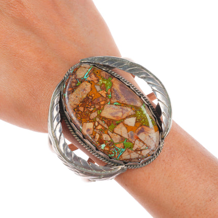7.1" vintage Villa Grove boulder turquoise sterling silver Navajo cuff bracelet