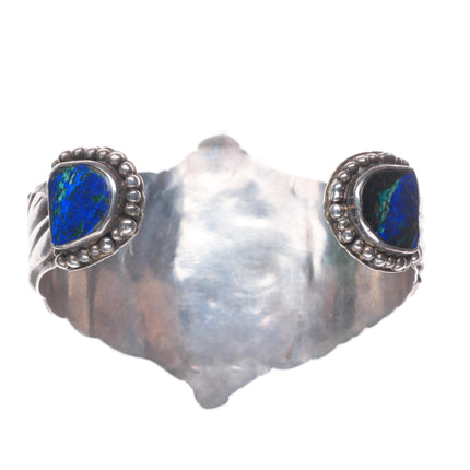 8" Vintage southwestern sterling silver azurite stone terminals cuff bracelet