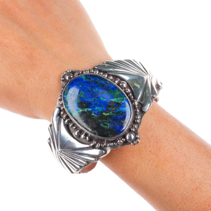 8" Vintage southwestern sterling silver azurite stone terminals cuff bracelet