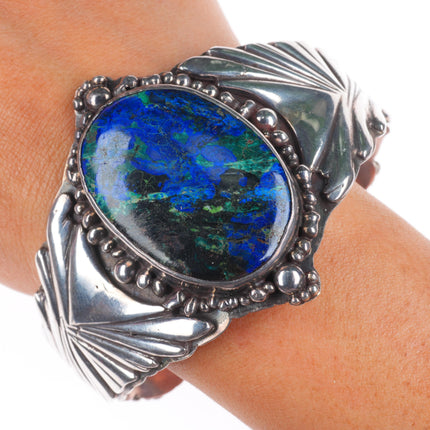 8" Vintage southwestern sterling silver azurite stone terminals cuff bracelet