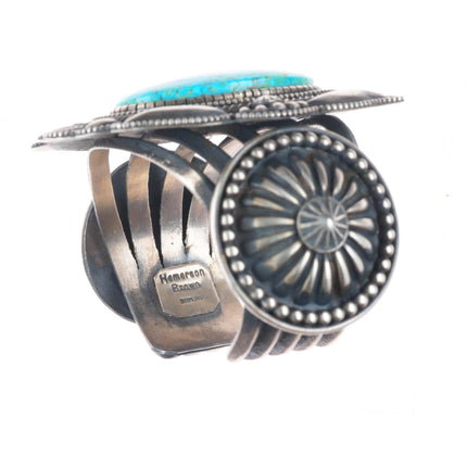 6.9" Hemerson Brown Navajo sterling silver spiderweb turquoise cuff bracelet
