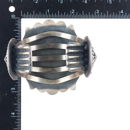 6.9" Hemerson Brown Navajo sterling silver spiderweb turquoise cuff bracelet