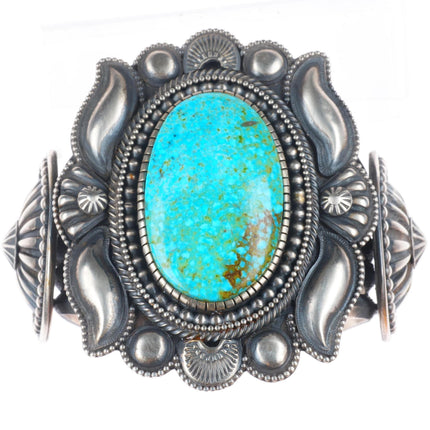 6.9" Hemerson Brown Navajo sterling silver spiderweb turquoise cuff bracelet