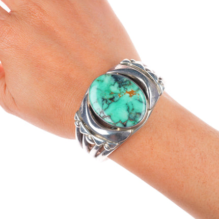6.2" Orville Tsinnie Navajo sterling silver cuff bracelet with nice turquoise