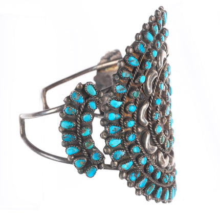 6.9" c1930's Zuni sterling silver large petit point nice turquoise cuff bracelet