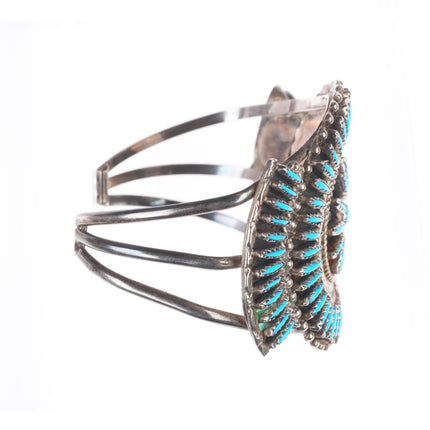 6.7" Vintage Zuni sterling silver needlepoint turquoise cuff bracelet