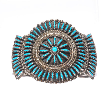 6.7" Vintage Zuni sterling silver needlepoint turquoise cuff bracelet