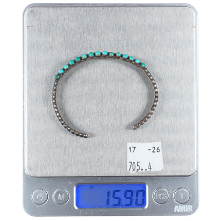6.25" 30's-40's Zuni vintage sterling silver snake eye turquoise cuff bracelet