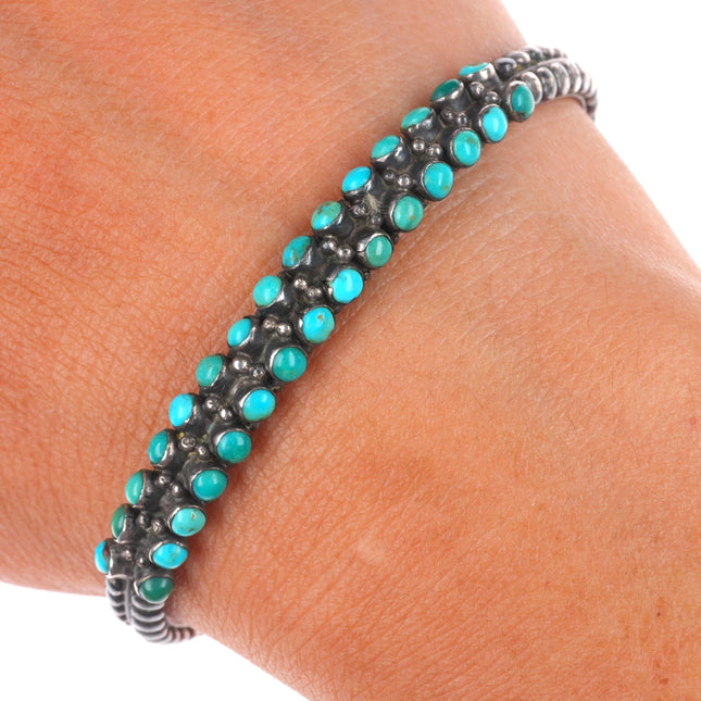 6.25" 30's-40's Zuni vintage sterling silver snake eye turquoise cuff bracelet