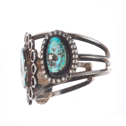 6.7" c1960's vintage Navajo sterling silver turquoise 3 stone cuff bracelet