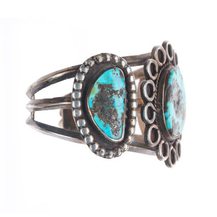 6.7" c1960's vintage Navajo sterling silver turquoise 3 stone cuff bracelet