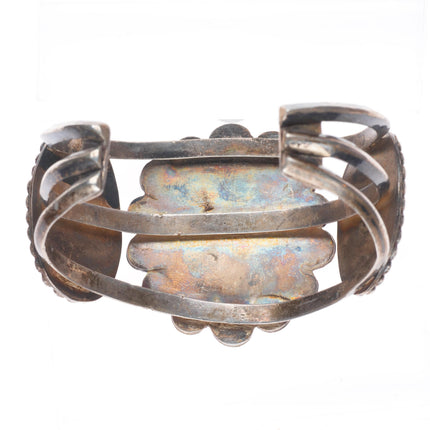 6.7" c1960's vintage Navajo sterling silver turquoise 3 stone cuff bracelet