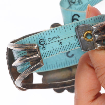 6.7" c1960's vintage Navajo sterling silver turquoise 3 stone cuff bracelet