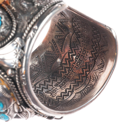 6.9" Carl & Irene Clark Navajo sterling silver turquoise and coral cuff bracelet