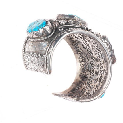 6.9" Carl & Irene Clark Navajo sterling silver turquoise and coral cuff bracelet