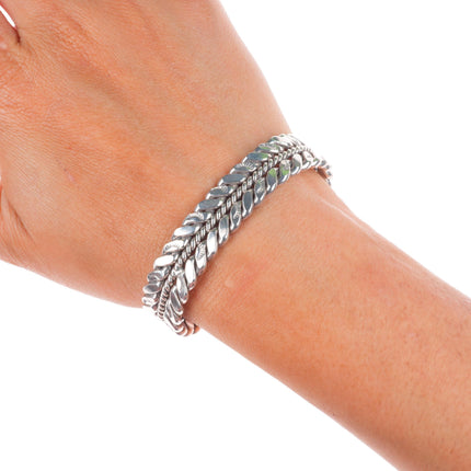 6.1" Vintage Navajo sterling braided rope stamped cuff bracelet