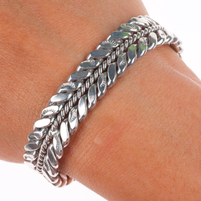 6.1" Vintage Navajo sterling braided rope stamped cuff bracelet