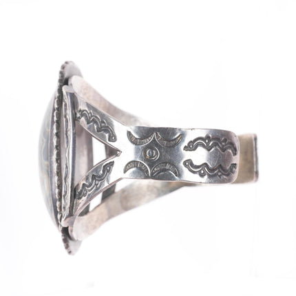6.2" 1940's Vintage Navajo stamped sterling silver lacy agate cuff bracelet