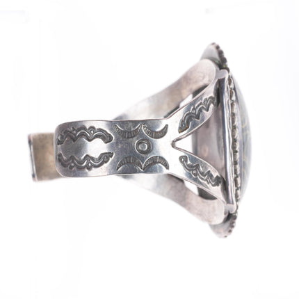 6.2" 1940's Vintage Navajo stamped sterling silver lacy agate cuff bracelet