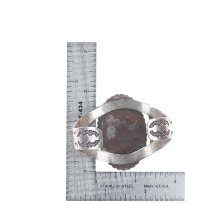 6.2" 1940's Vintage Navajo stamped sterling silver lacy agate cuff bracelet