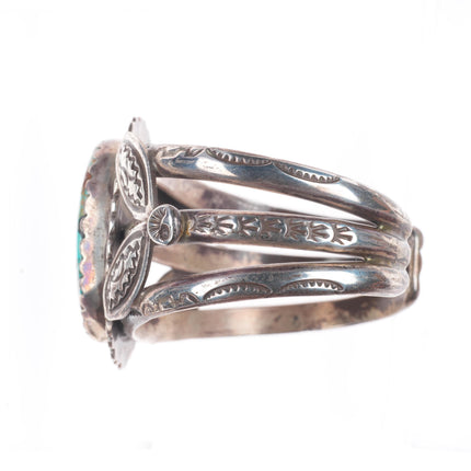 6.4" c1940's Vintage Navajo sterling silver stamped cuff bracelet nice turquoise