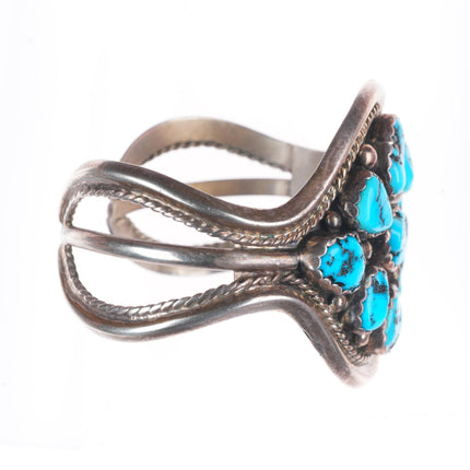 6.3" Vintage Navajo sterling silver Kingman turquoise cluster cuff bracelet