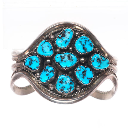 6.3" Vintage Navajo sterling silver Kingman turquoise cluster cuff bracelet