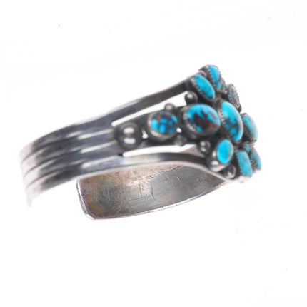 6.5" 1930's Navajo ingot silver high grade turquoise cluster cuff bracelet