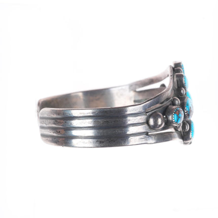 6.5" 1930's Navajo ingot silver high grade turquoise cluster cuff bracelet