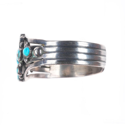 6.5" 1930's Navajo ingot silver high grade turquoise cluster cuff bracelet