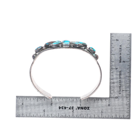 6.5" 1930's Navajo ingot silver high grade turquoise cluster cuff bracelet