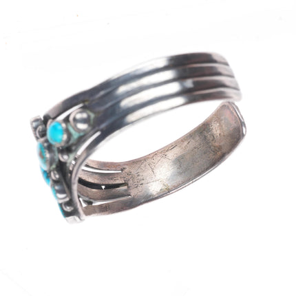 6.5" 1930's Navajo ingot silver high grade turquoise cluster cuff bracelet
