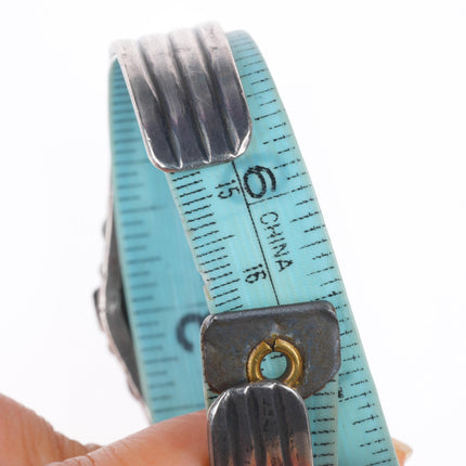 6.5" 1930's Navajo ingot silver high grade turquoise cluster cuff bracelet