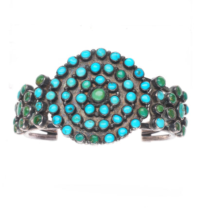 6.25" 1930's-40's Vintage Zuni sterling silver snake eye turquoise cuff bracelet
