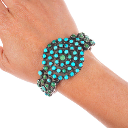 6.25" 1930's-40's Vintage Zuni sterling silver snake eye turquoise cuff bracelet