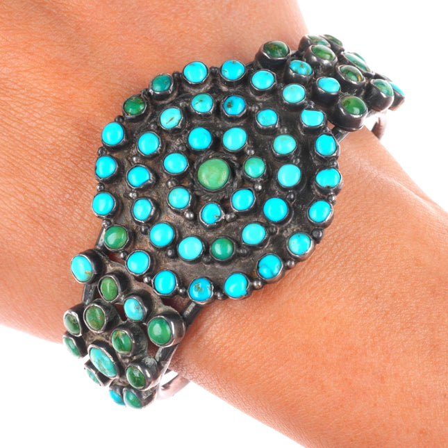 6.25" 1930's-40's Vintage Zuni sterling silver snake eye turquoise cuff bracelet