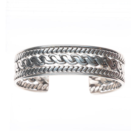 6.1" vintage HRM Navajo sterling silver twisted braided wire cuff bracelet