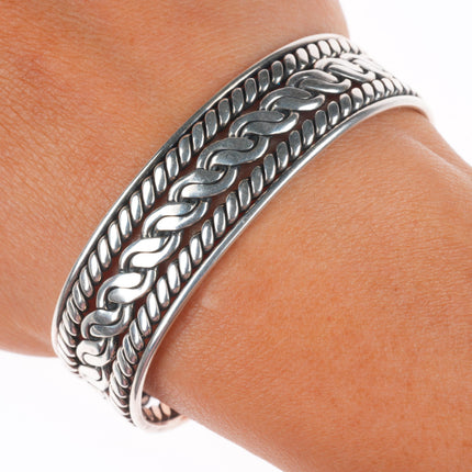 6.1" vintage HRM Navajo sterling silver twisted braided wire cuff bracelet