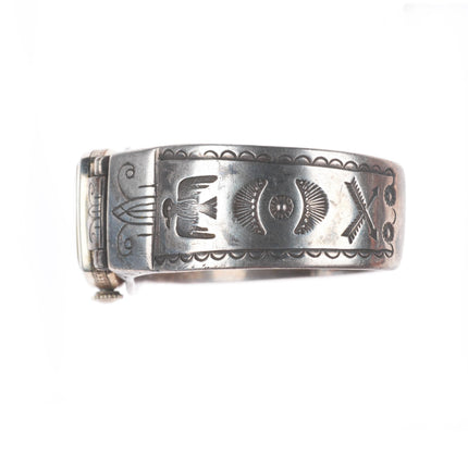 7.2" c1940 vintage Frank Peshlakai Navajo sterling silver watch cuff bracelet