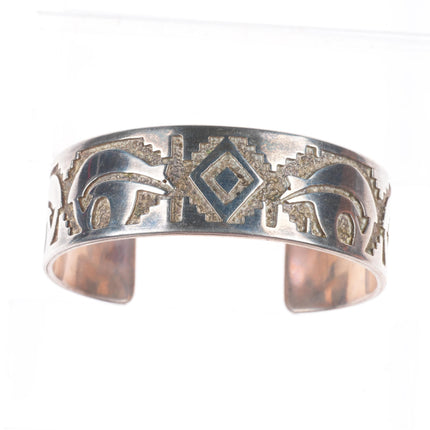 6.6" Tommy Jackson Navajo sterling silver spirit bear overlay cuff bracelet